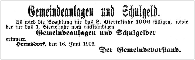 1906-06-19 Kl Gemeindeanlage - Schulgeld